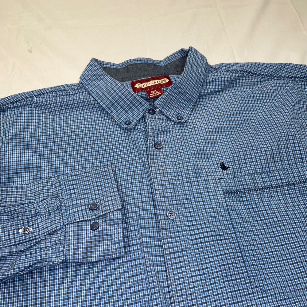 Cody James Mens 2XL Blue Micro Plaid Cotton Long Sleeve Button Down Shirt